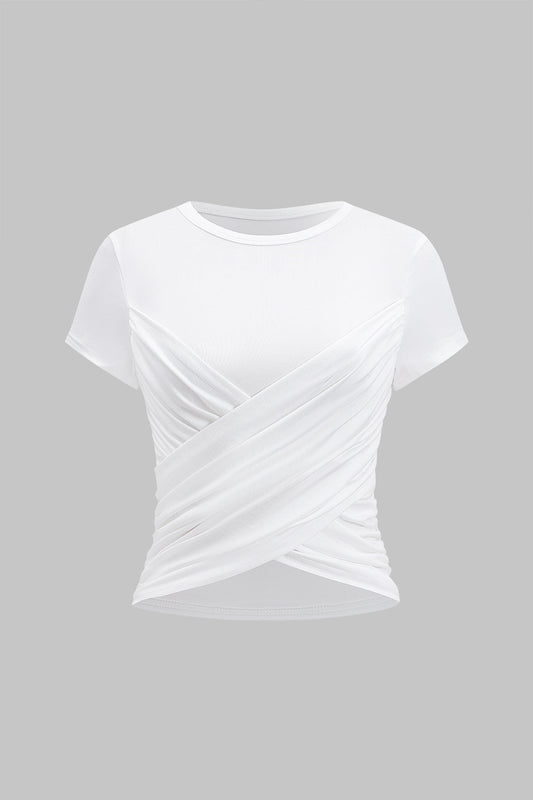 Crossed Ruched Short Sleeve T-Shirt