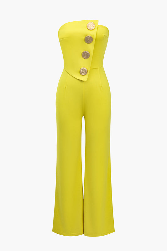 Solid Button Asymmetrical Jumpsuit