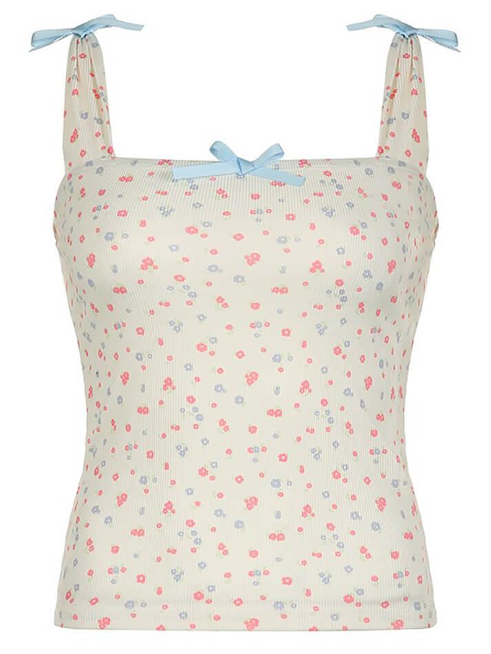 Y2K Bow Tie Floral Cami Tank Top