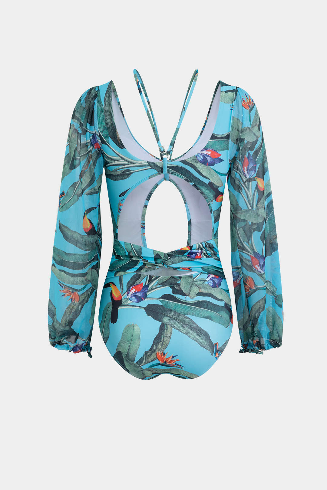 Leaf Print Cut Out Backless Twist Knot One-Piece Swimsuit