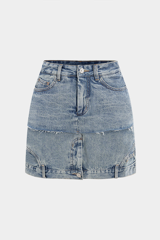 Denim Patchwork Pocket Zipper Skirt