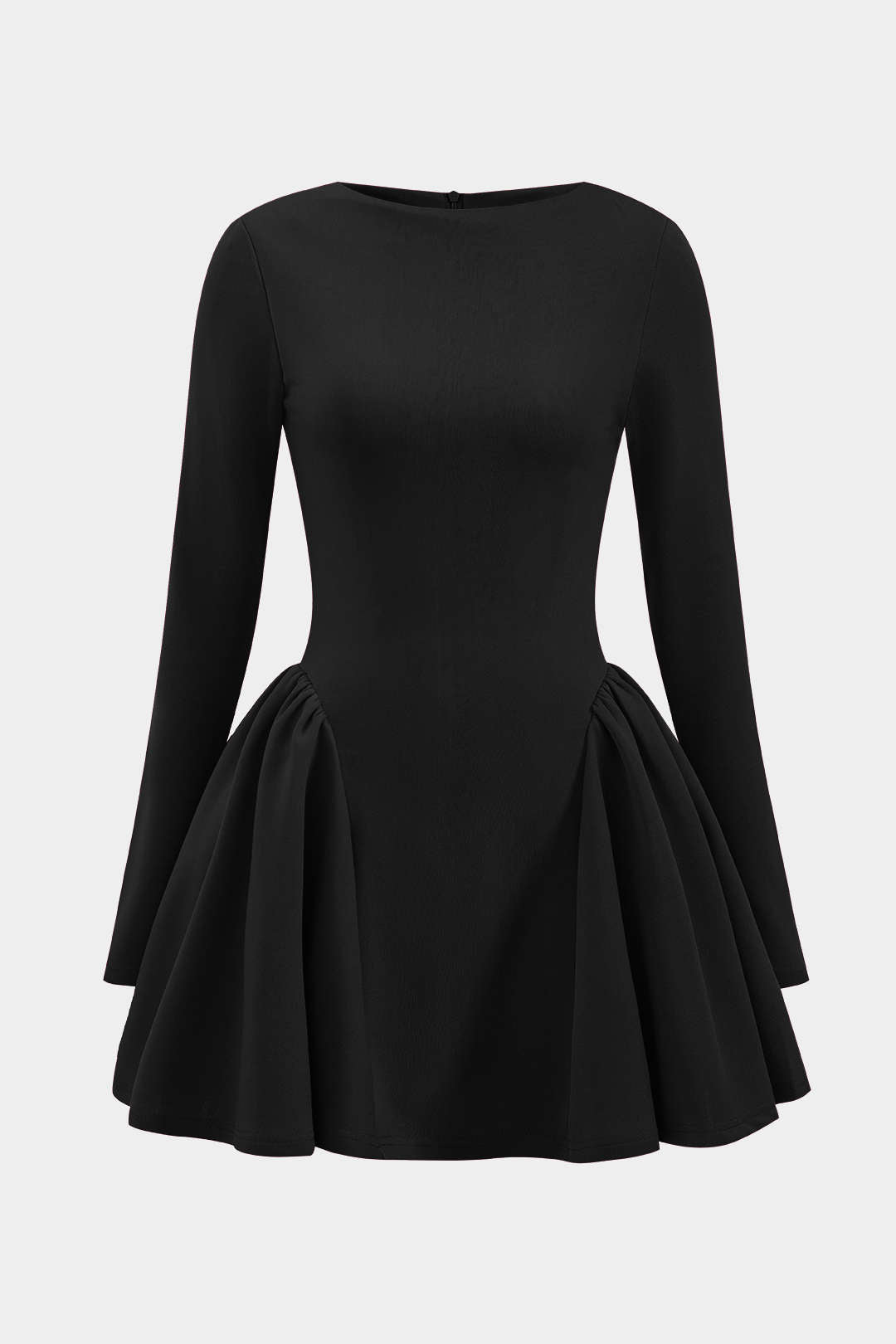 Puff Hem Zipper Long Sleeve Mini Dress