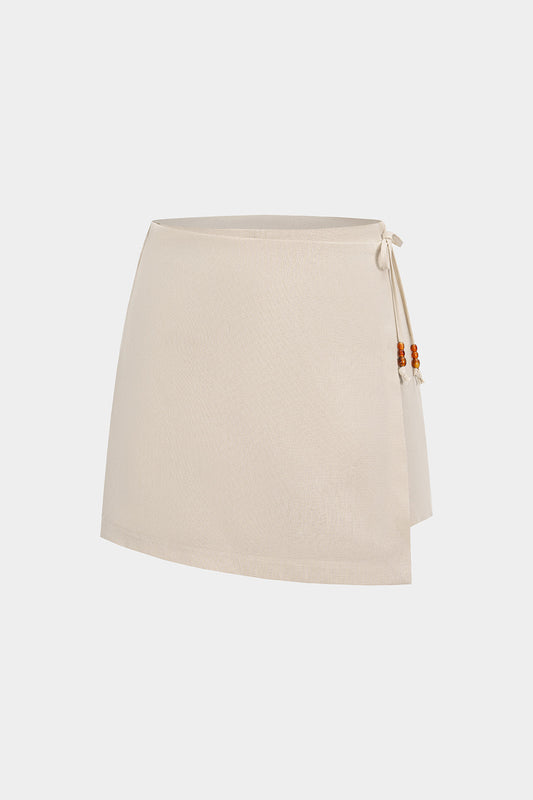 Solid Asymmetrical Beaded High Waist Skort