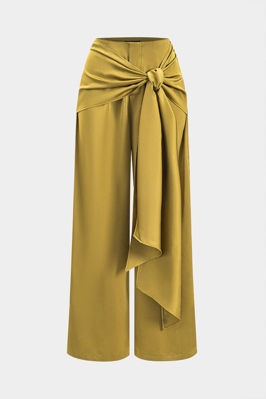 Satin Tie Front High Waist Trousers