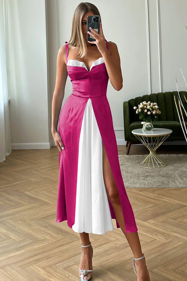 High Waist Satin Wrap Dress