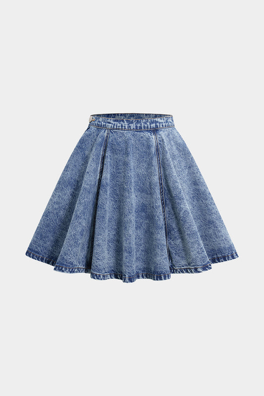 Denim Pleated Mini Skirt
