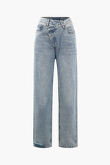 Blue Vintage Asymmetric Waist Straight Leg Jeans