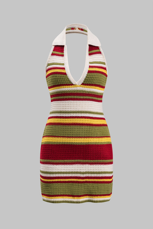 Knit Backless V-Neck Halter Sleeveless Dress
