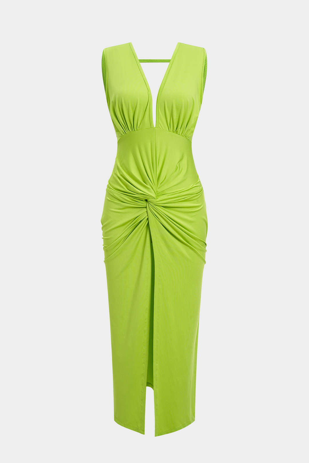 Ruched Twist Knot Backless Sleeveless Midi Dress