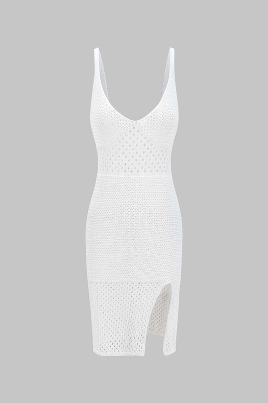 Knit Hollow Out Slip Slit Dress