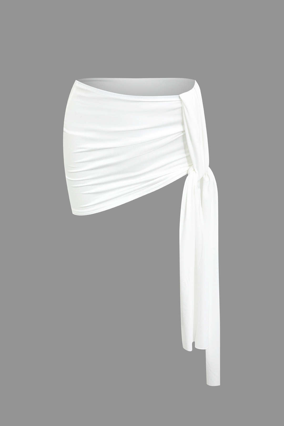 Basic Asymmetrical Ruched Crop Top And Tie Mini Skirt Set