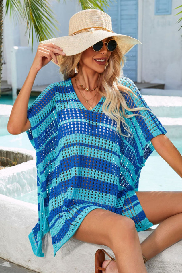 Multicolored Stripe V Neck Cover Up