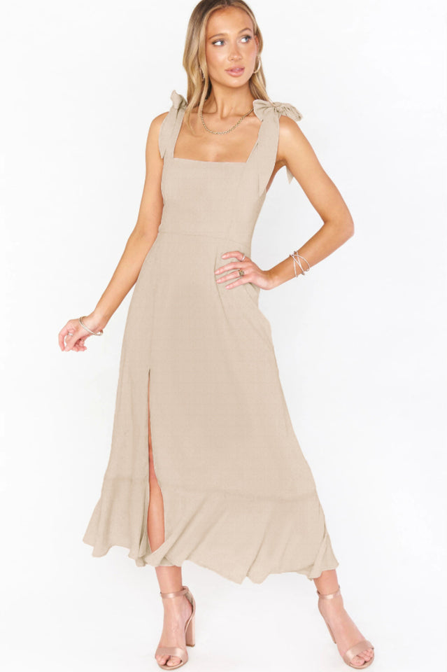 Tie Shoulder Boho Midi Dress