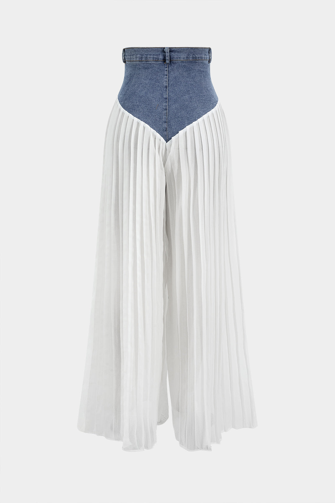 Denim Dry Clean Bustier Zipper Cami Top And Chiffon Pleated Patchwork Trousers Set