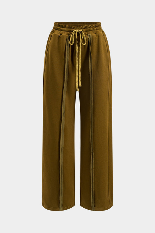 Ruched Patchwork Tie Front Wide Leg Trousers