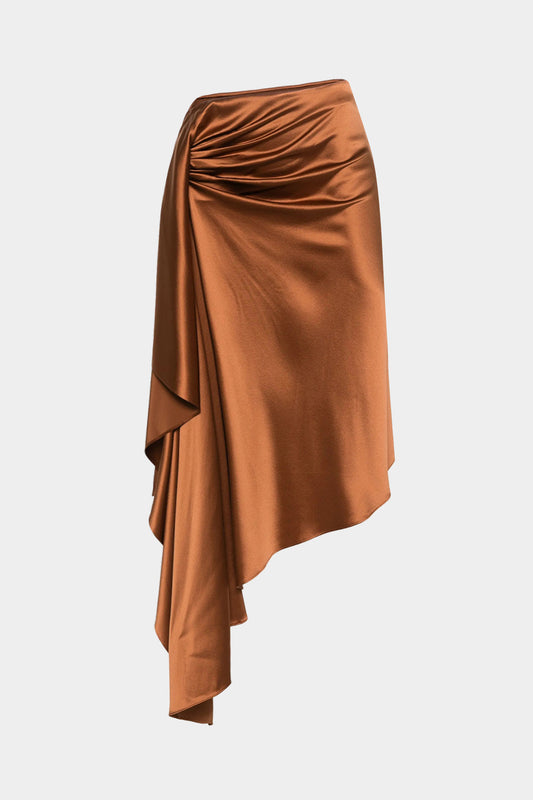Satin Asymmetrical Ruched Skirt