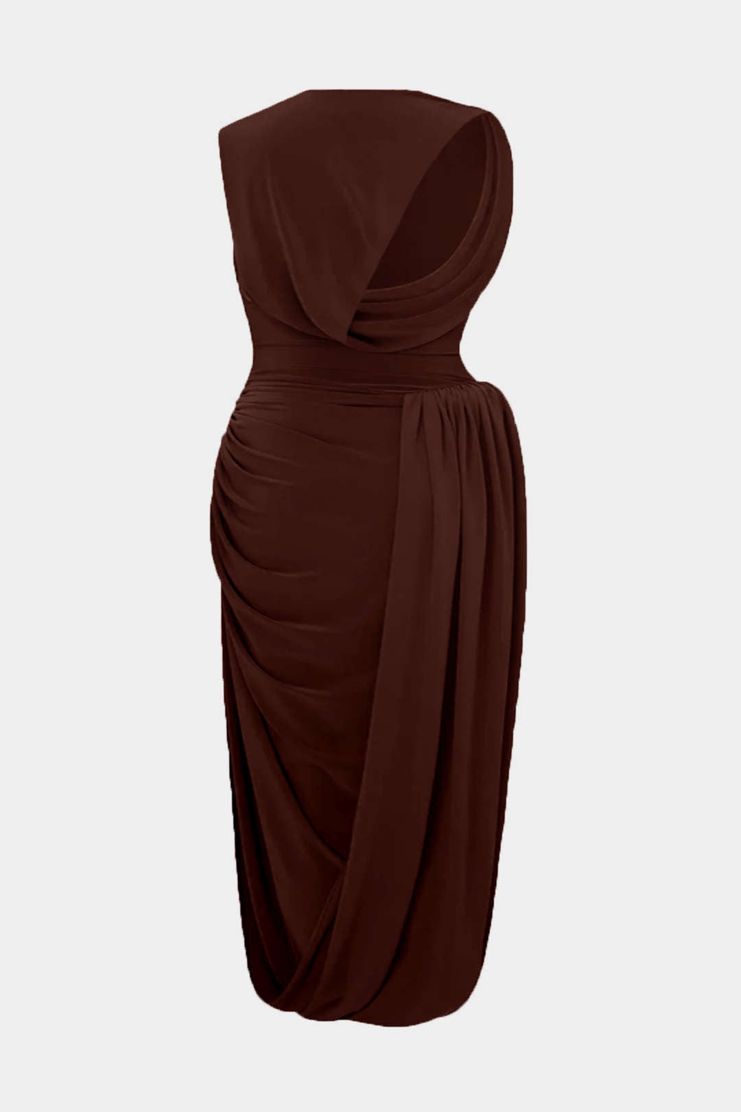 Plus Size Ruched Asymmetrical Sleeveless Midi Dress