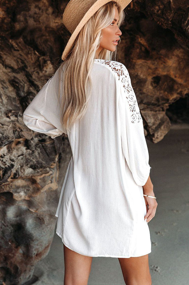 Spliced Lace Three-Quarter Sleeve Cover Up