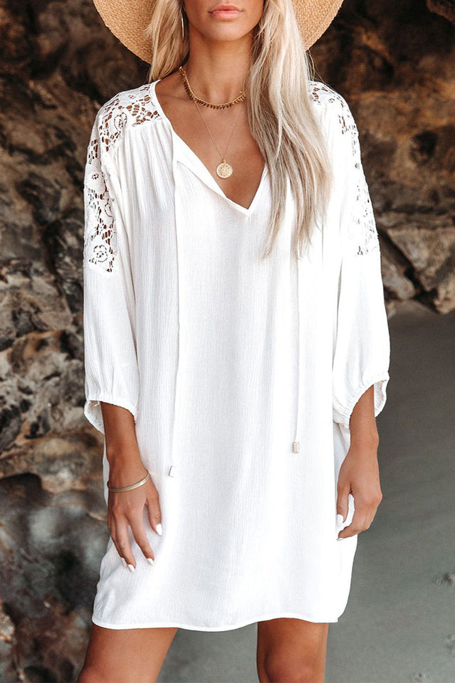 Spliced Lace Three-Quarter Sleeve Cover Up