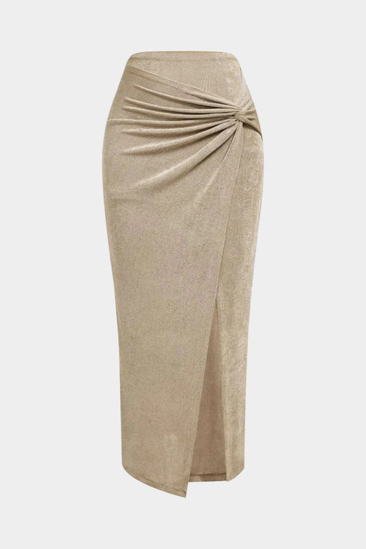 Ruched Twist Knot Split Skirt