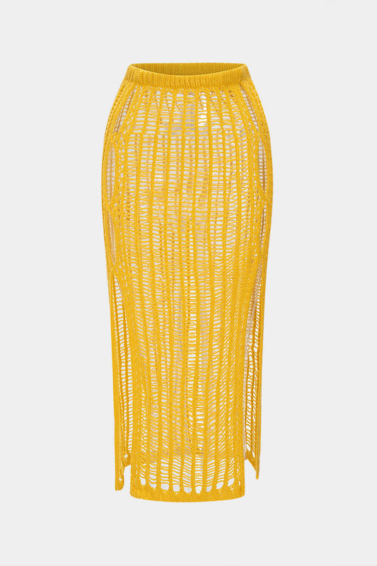 Knit Hollow Out Slit Skirt