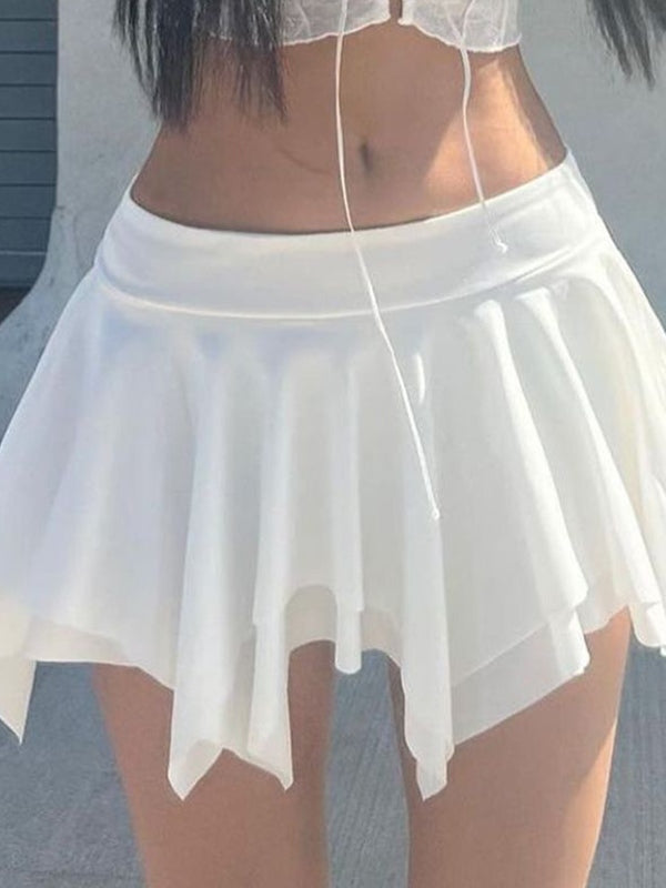 White Vintage Irregular Hem Mini Skirt