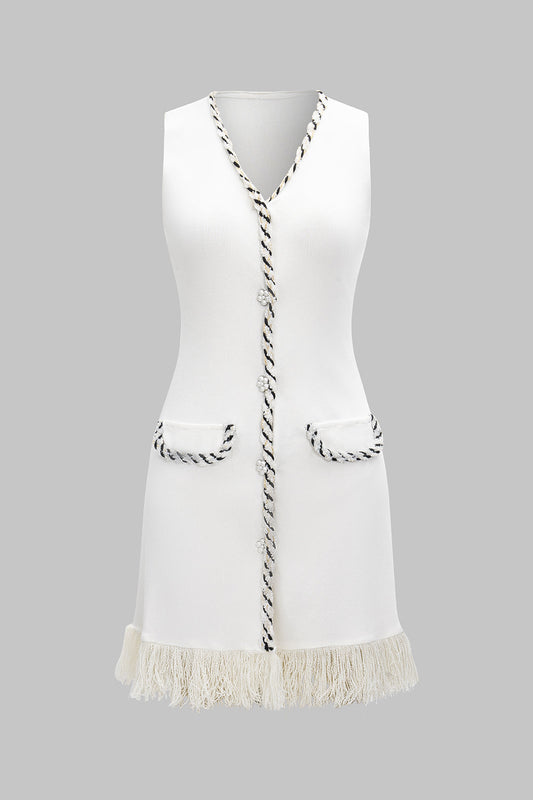 Knitted V-Neck Tank Fringe Sleeveless Dress