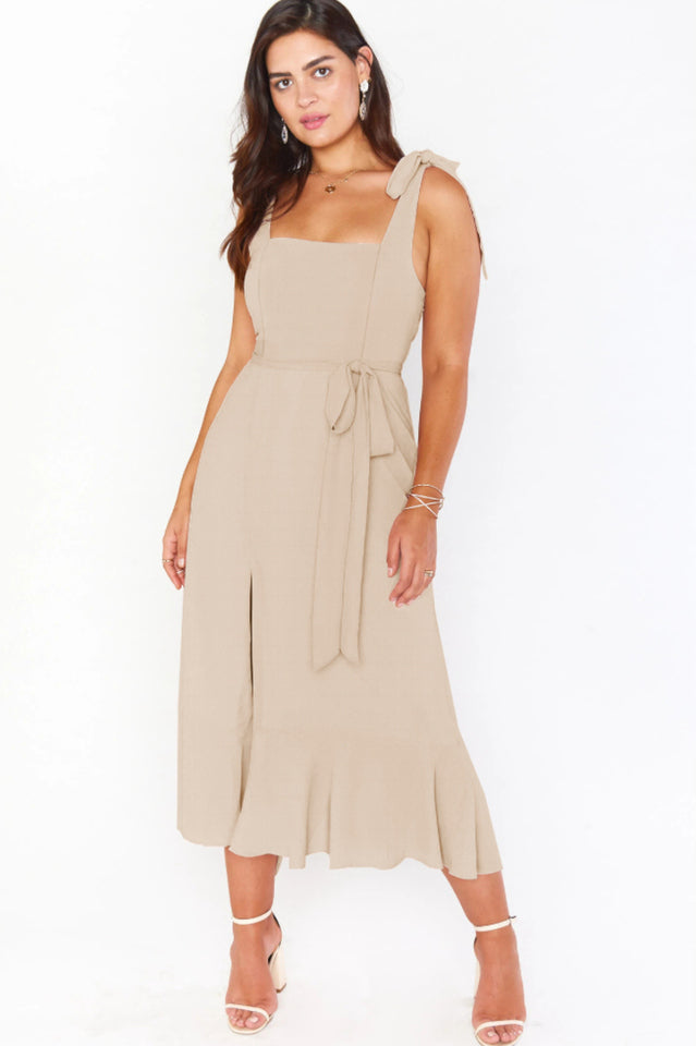 Tie Shoulder Boho Midi Dress