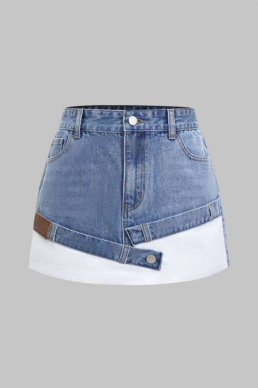 Denim Asymmetrical Patchwork Skirt