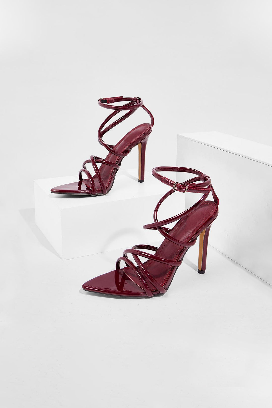 Faux Leather High Heel Open Toe Lace-Up Heels