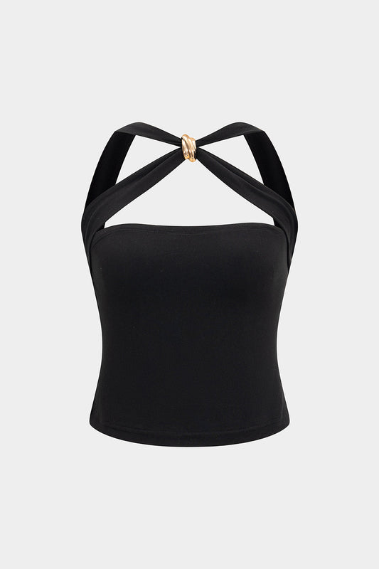 Cross Metallic Decor Backless Tank Top