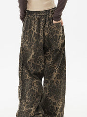 Punk Leopard Cargo Pants with Drawstring