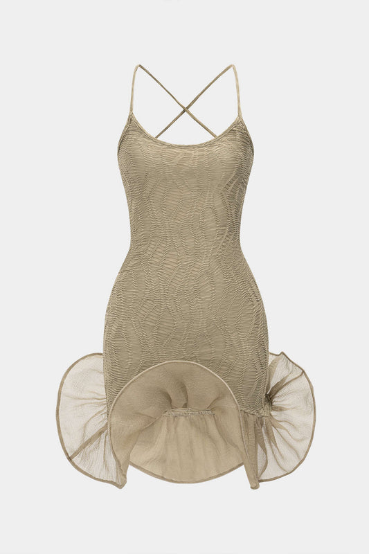 Sleeveless Ruched Patchwork Mini Dress