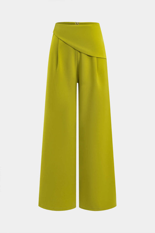 Ruched Asymmetrical Zipper Wide Leg Trousers