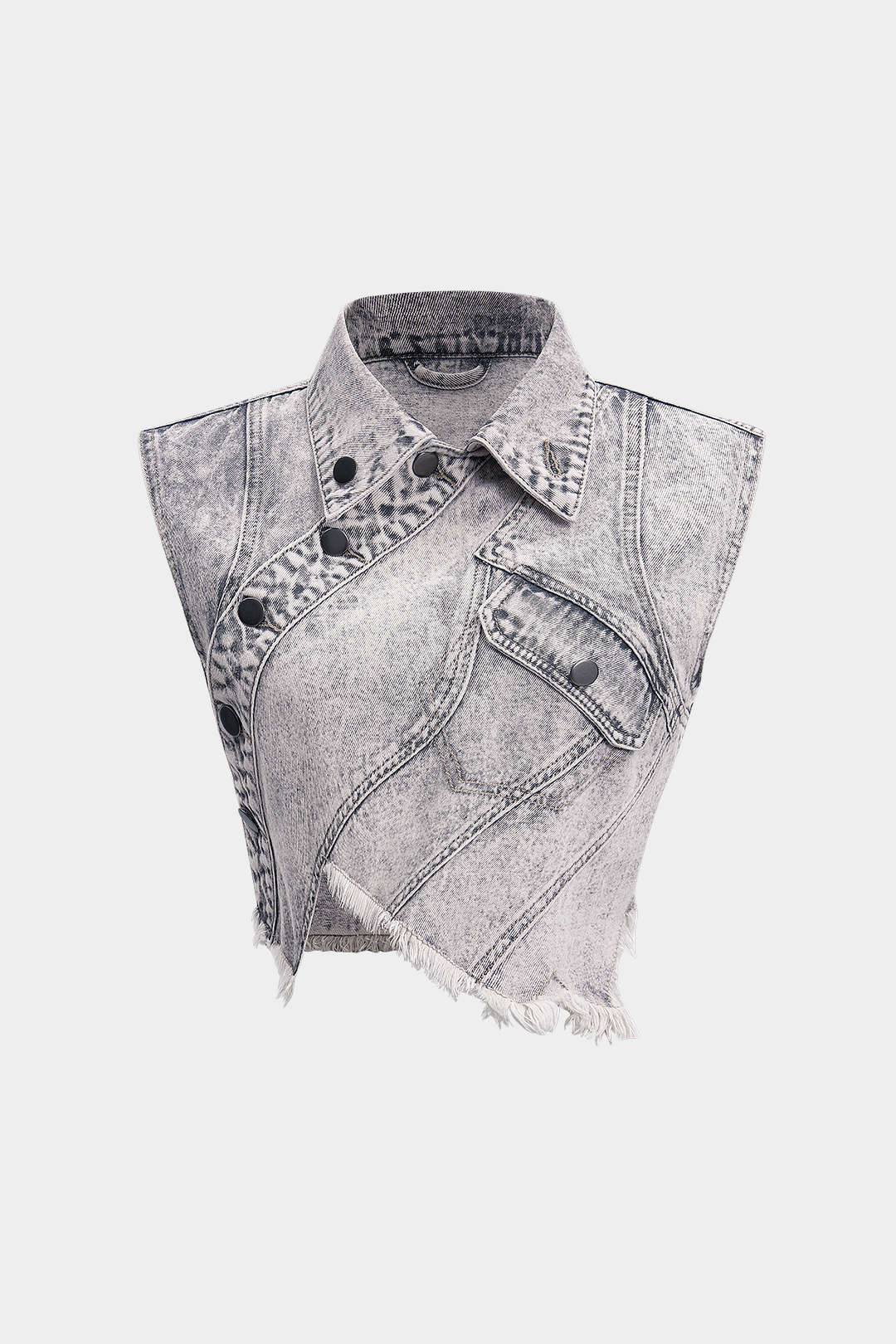 Denim Button Washed Asymmetrical Crop Tank Top