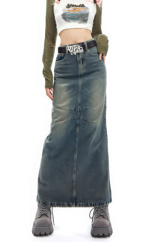 Denim High Waist Button Pocket Skirt
