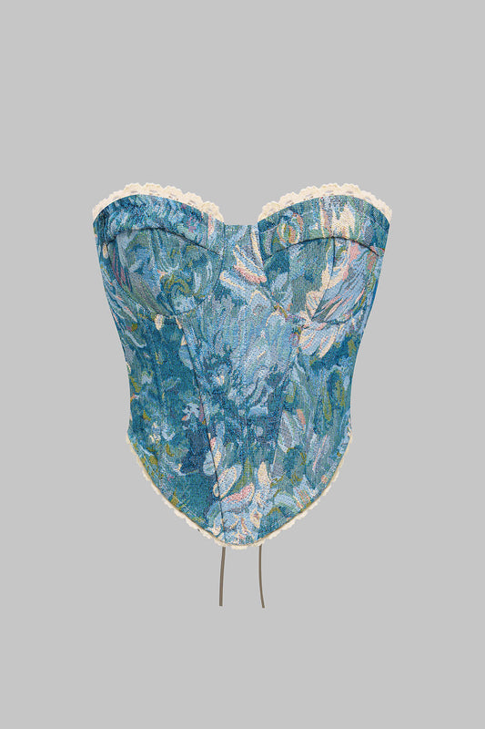 Retro Watercolor Print Jacquard Wrap Tie-Up Tube Top