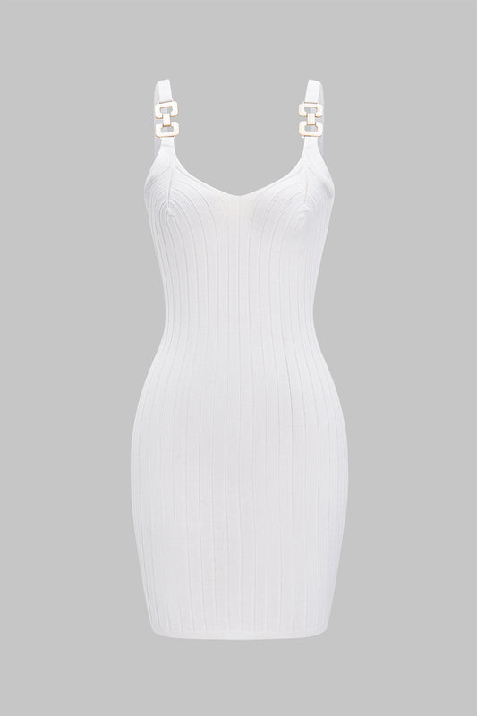 Knit Tank V-Neck Metallic Decor Sleeveless Dress