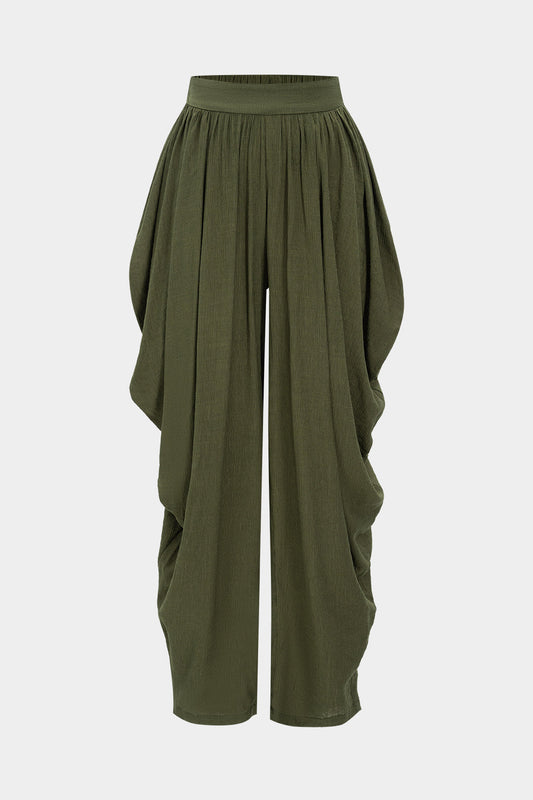 Knit Solid Ruched Trousers