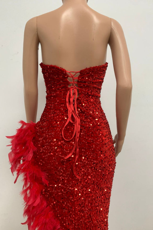 Sequin Feather Trimmed Dress