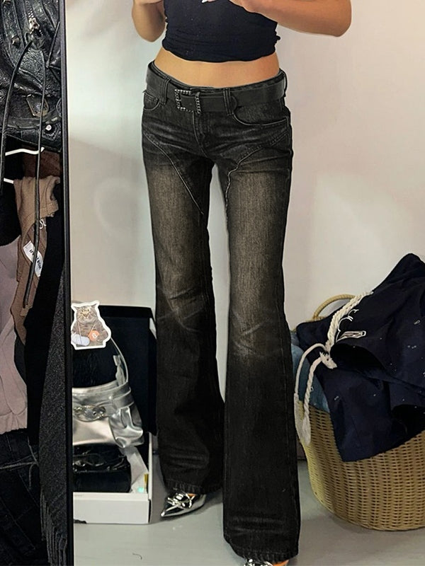 Dark Y2K Low Waist Splice Flare Jeans