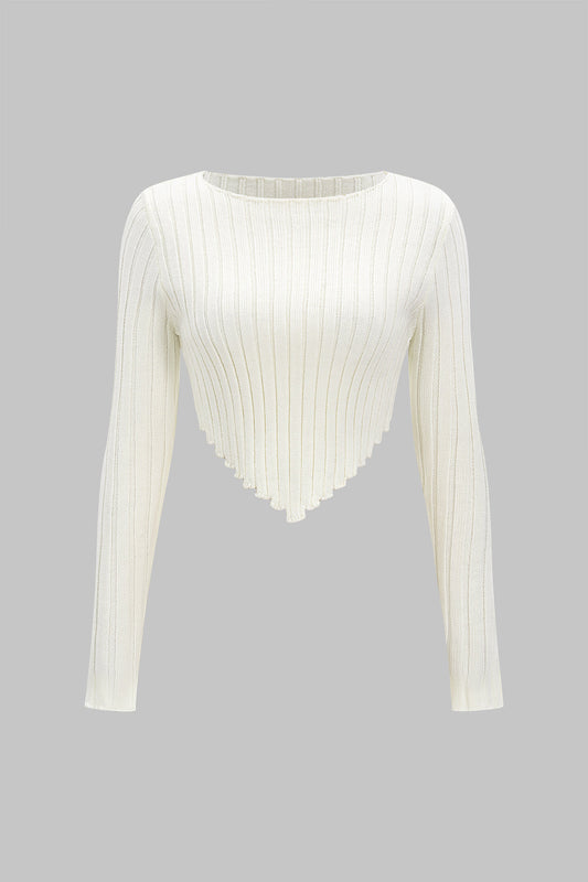 Knit Solid Long Sleeve Cropped Top