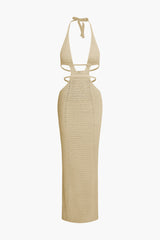 Solid Color Cut Out Halter Backless Knit Maxi Dress