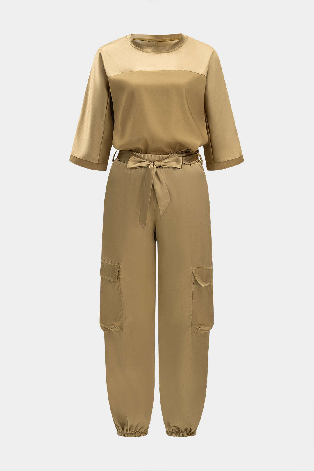 Satin Tank Top And Tie-Up Pocket Trousers Set