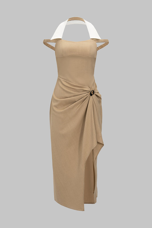 Halter Neck Sleeveless Midi Dress