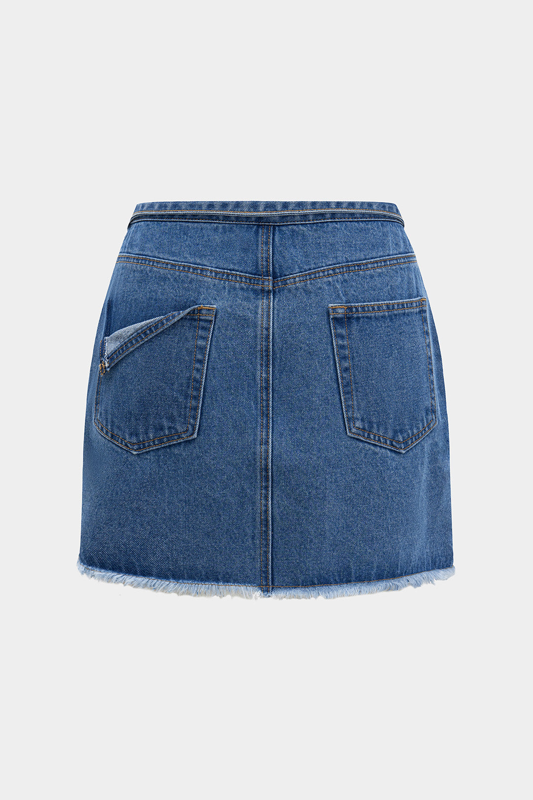 Denim Frayed Pocket Skirt