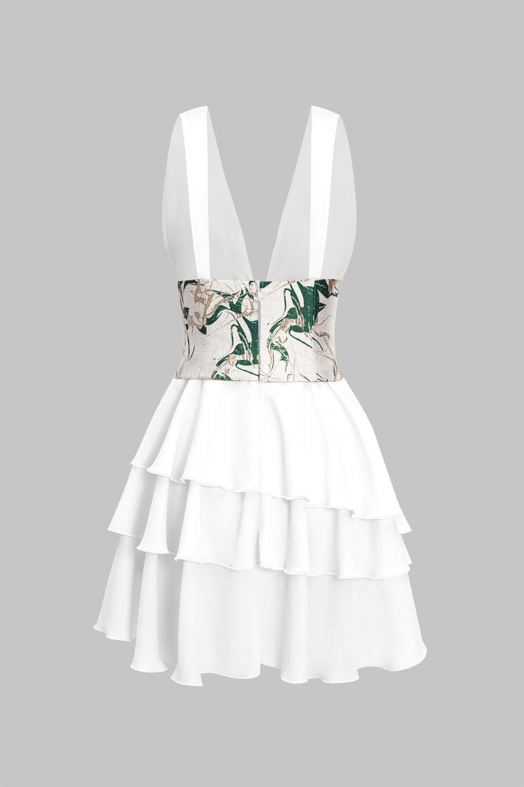 Chiffon Ruffle Patchwork Sleeveless V-Neck Asymmetrical Corset Waist Mini Dress