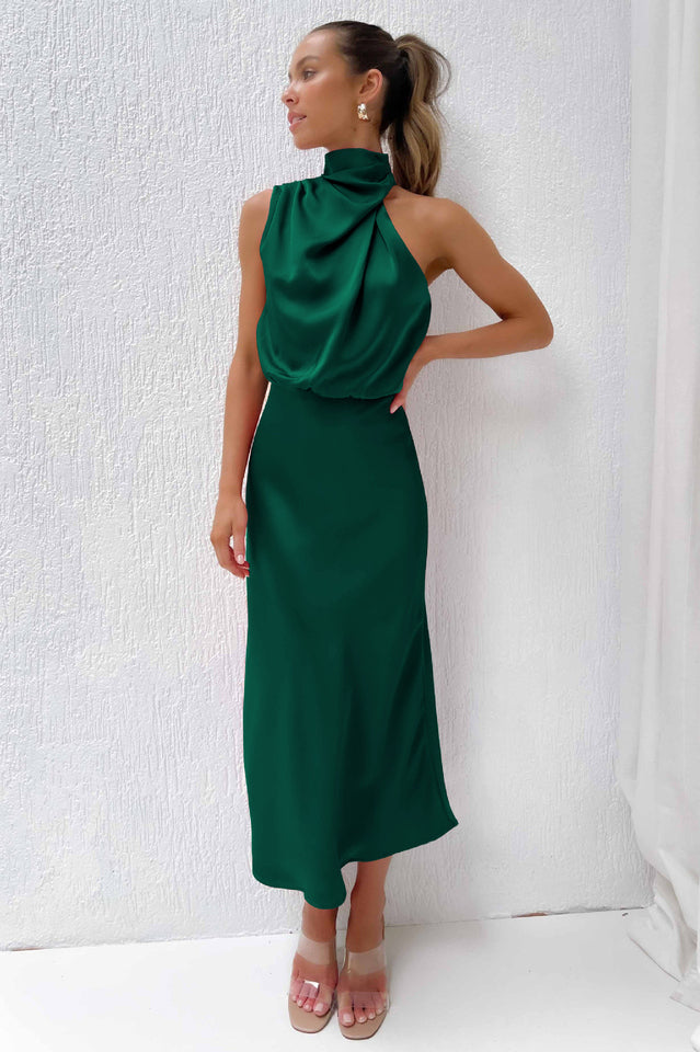 Halter Sleeveless Satin Bridesmaid Dress