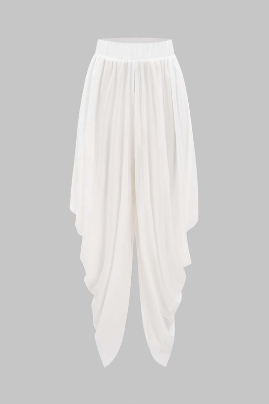 Chiffon Solid Ruched Trousers