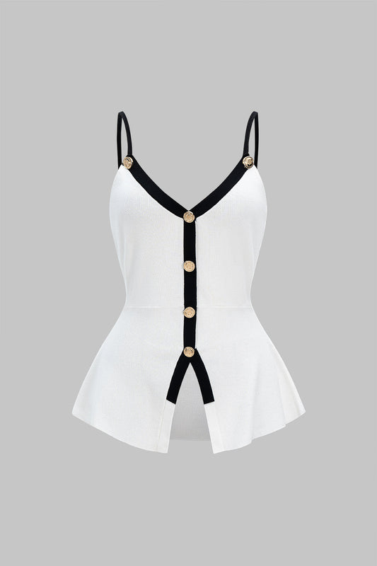 Knit Cintrast Metallic Button Cami Top